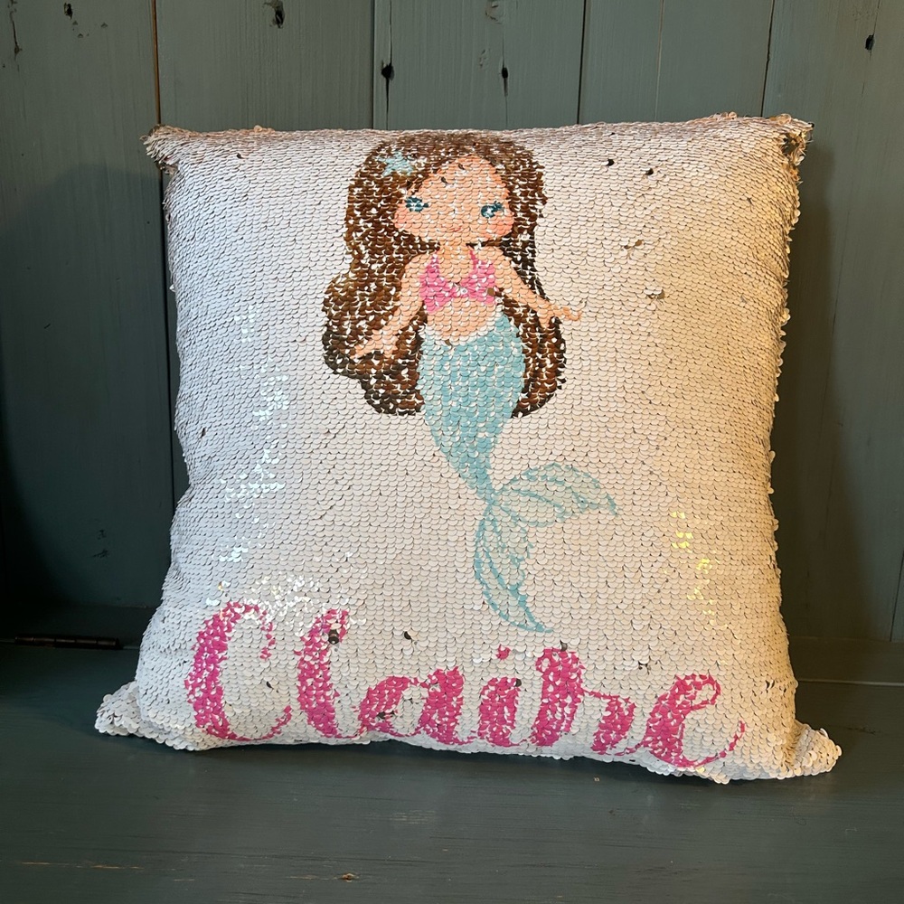 Under The Sea Mermaid 2 Sided Sequin “Claire” Pillow (Gold/Blush Pink) 14x14